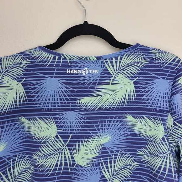 Hang Ten Rash Guard Long Sleeve Quick Dry Hawaiian Floral Blue Size Medium - Picture 7 of 13